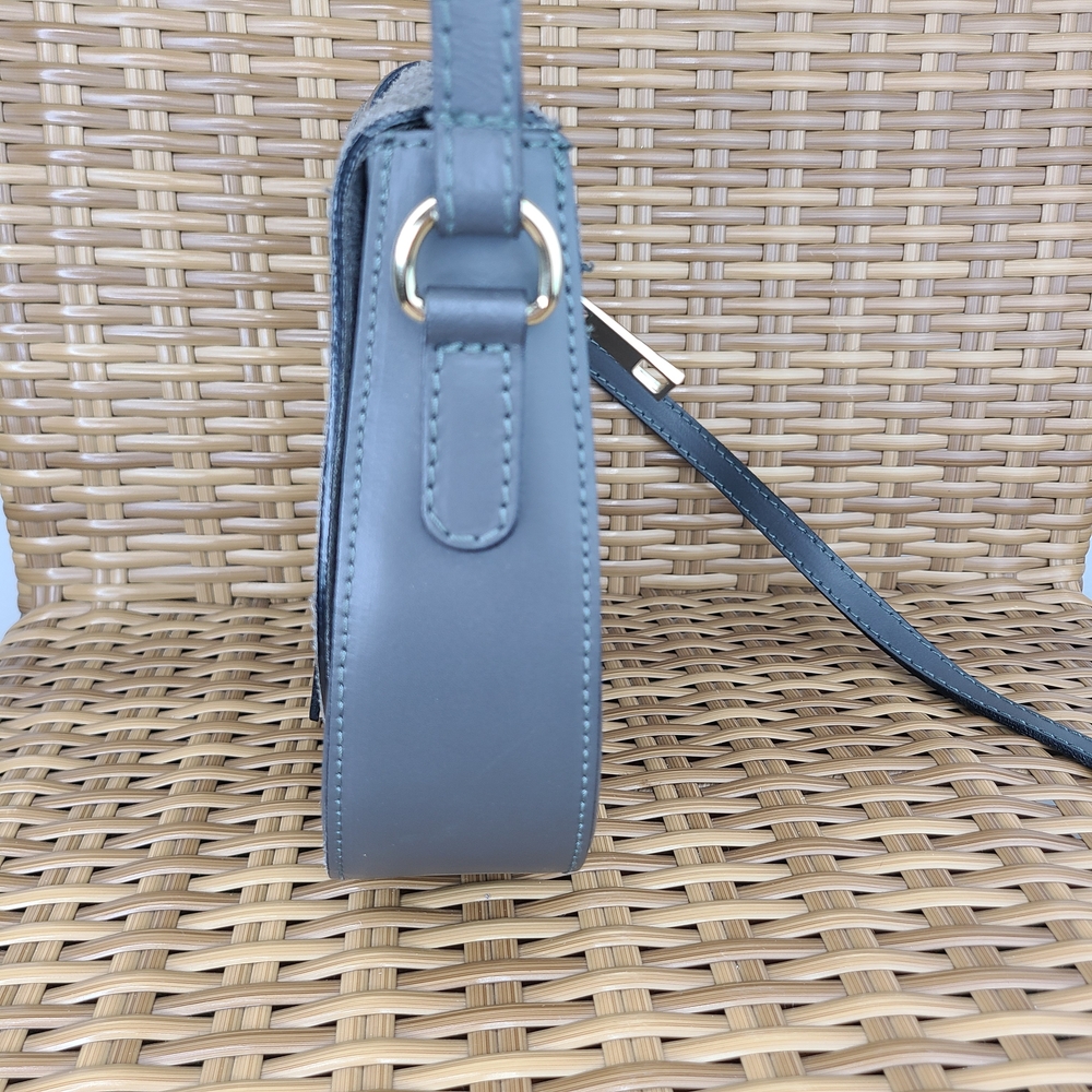 Borse In Pelle Italian Leather Saddlebag Crossbody Bag Gray Gold Tone Accents - Picture 6 of 15